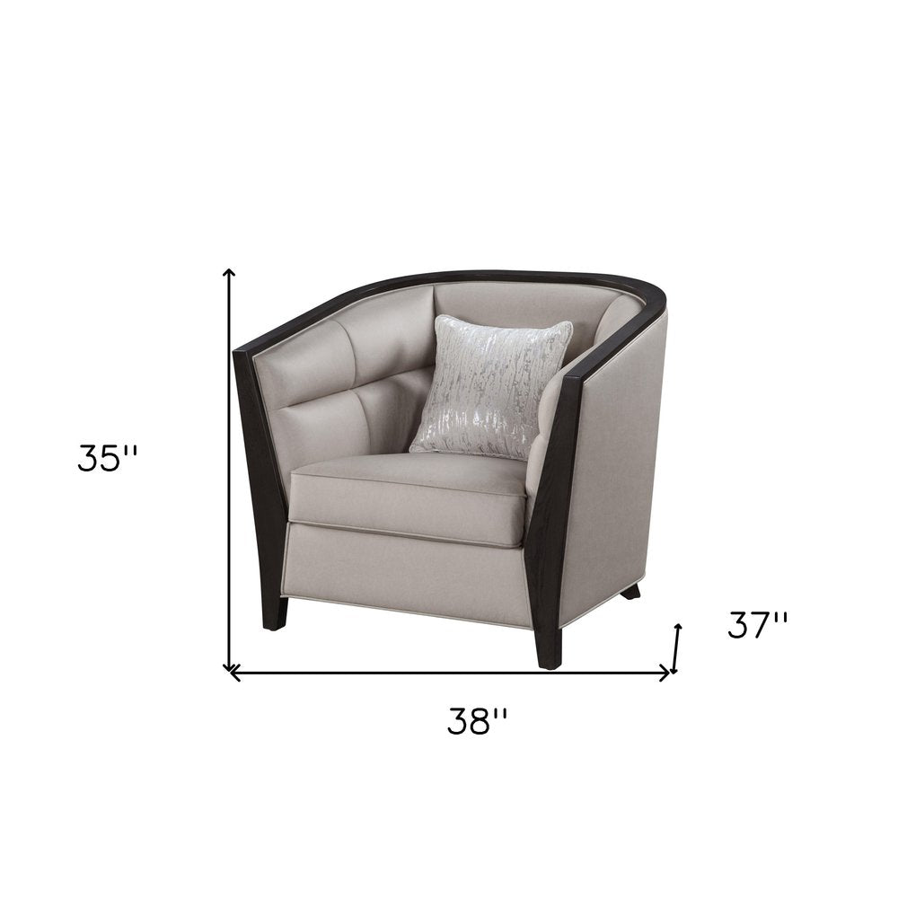 Aurelia 38" Beige Fabric Barrel Chair with Toss Pillow