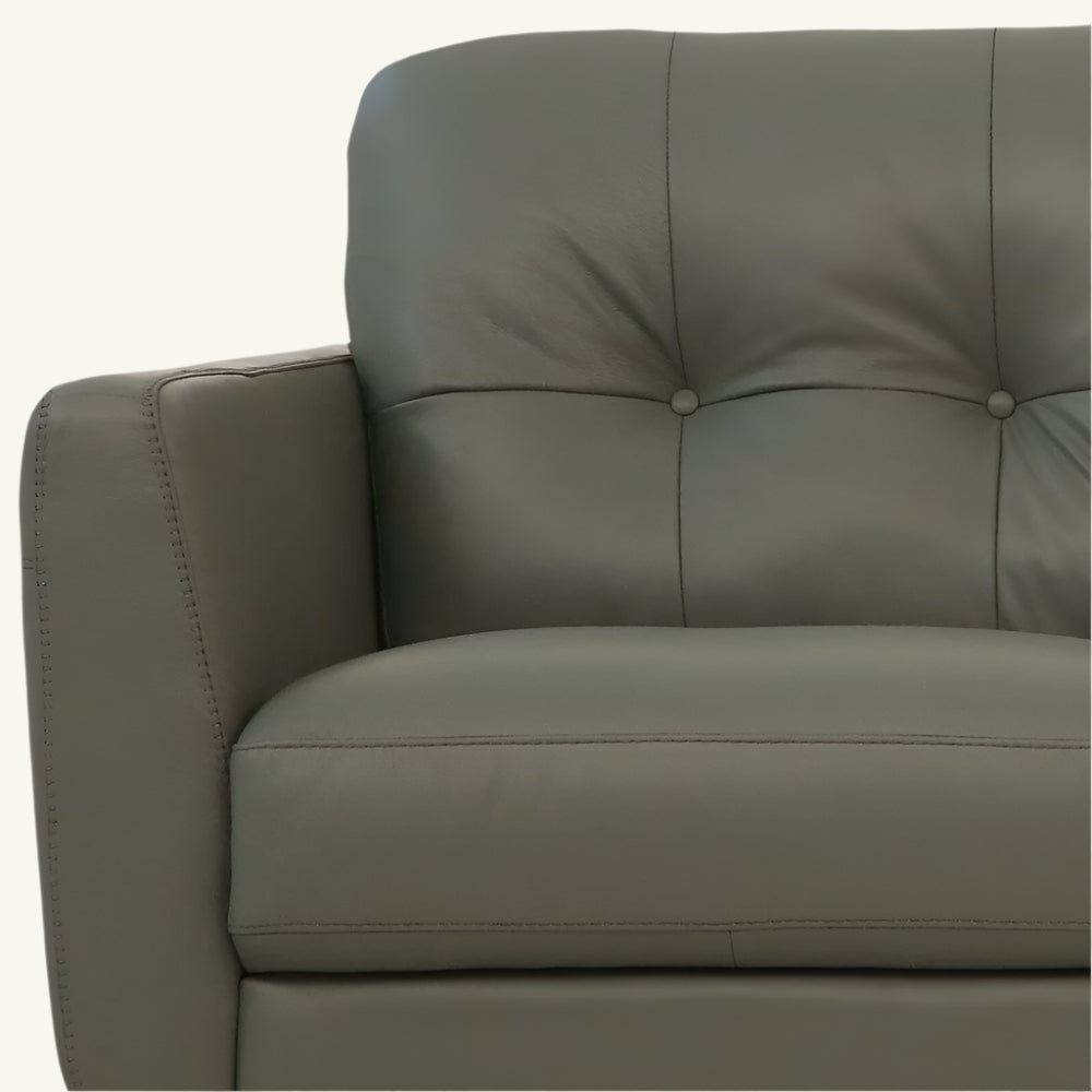 Winslow 83" Green Leather Tufted Sofa with Black Legs