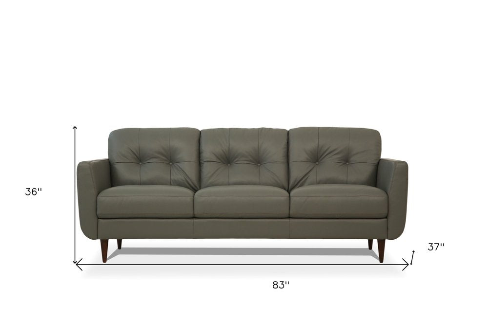 Winslow 83" Green Leather Tufted Sofa with Black Legs