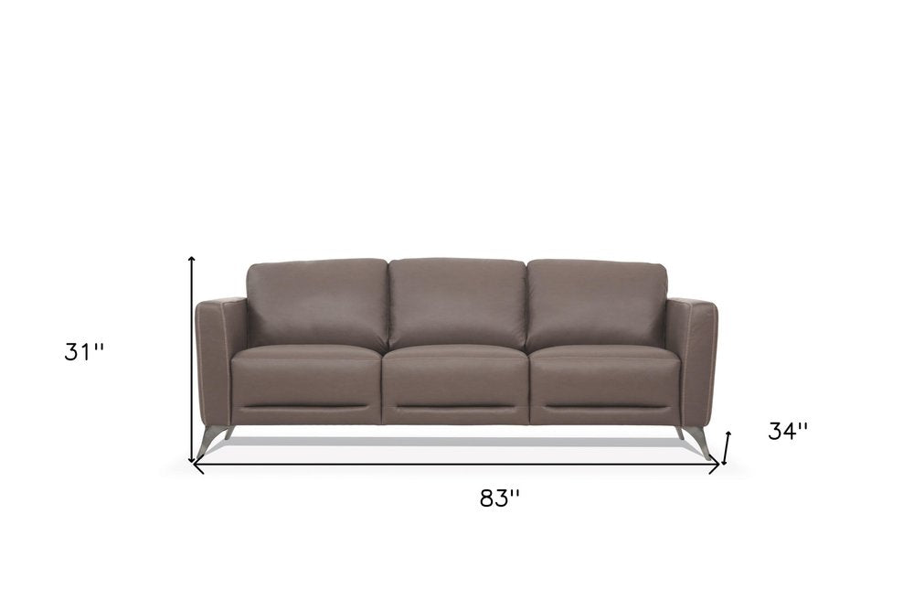 Langston 83" Taupe Leather Sofa with Black Legs