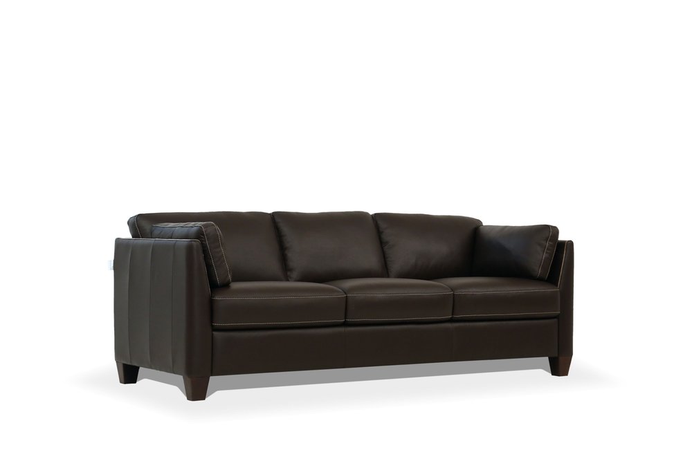 Langley 81" Chocolate Leather Sofa with Black Legs