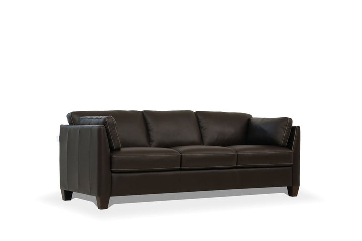 Langley 81" Chocolate Leather Sofa with Black Legs