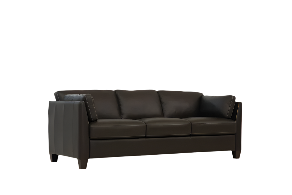 Langley 81" Chocolate Leather Sofa with Black Legs