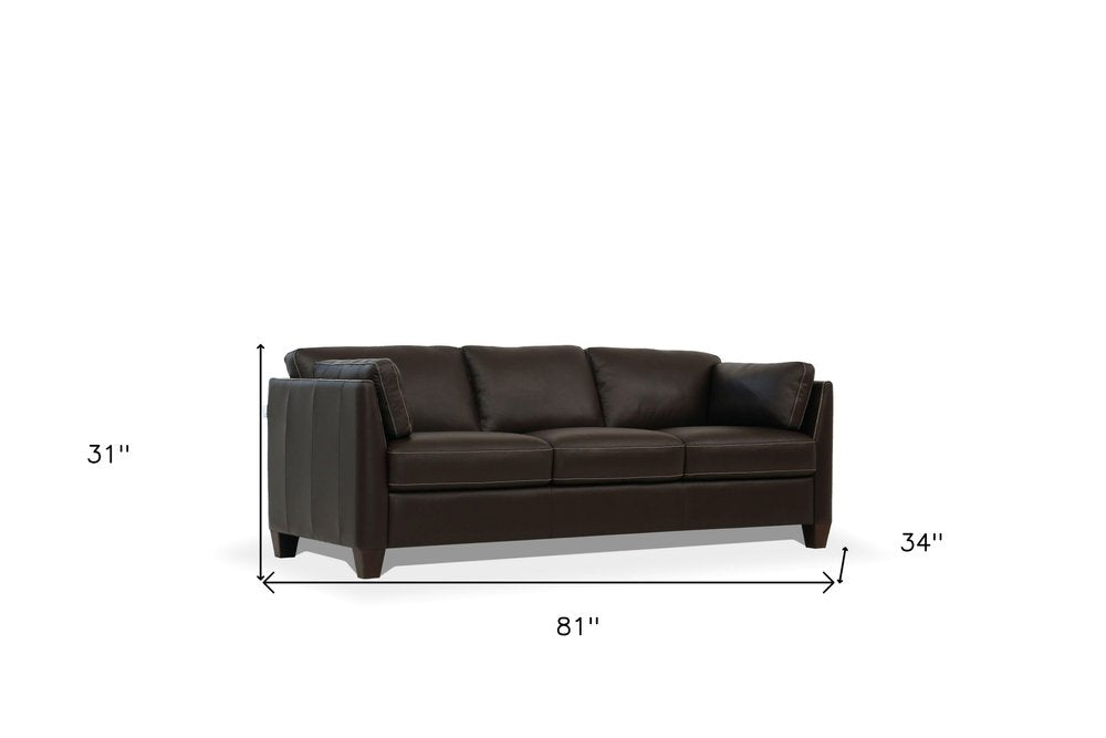 Langley 81" Chocolate Leather Sofa with Black Legs