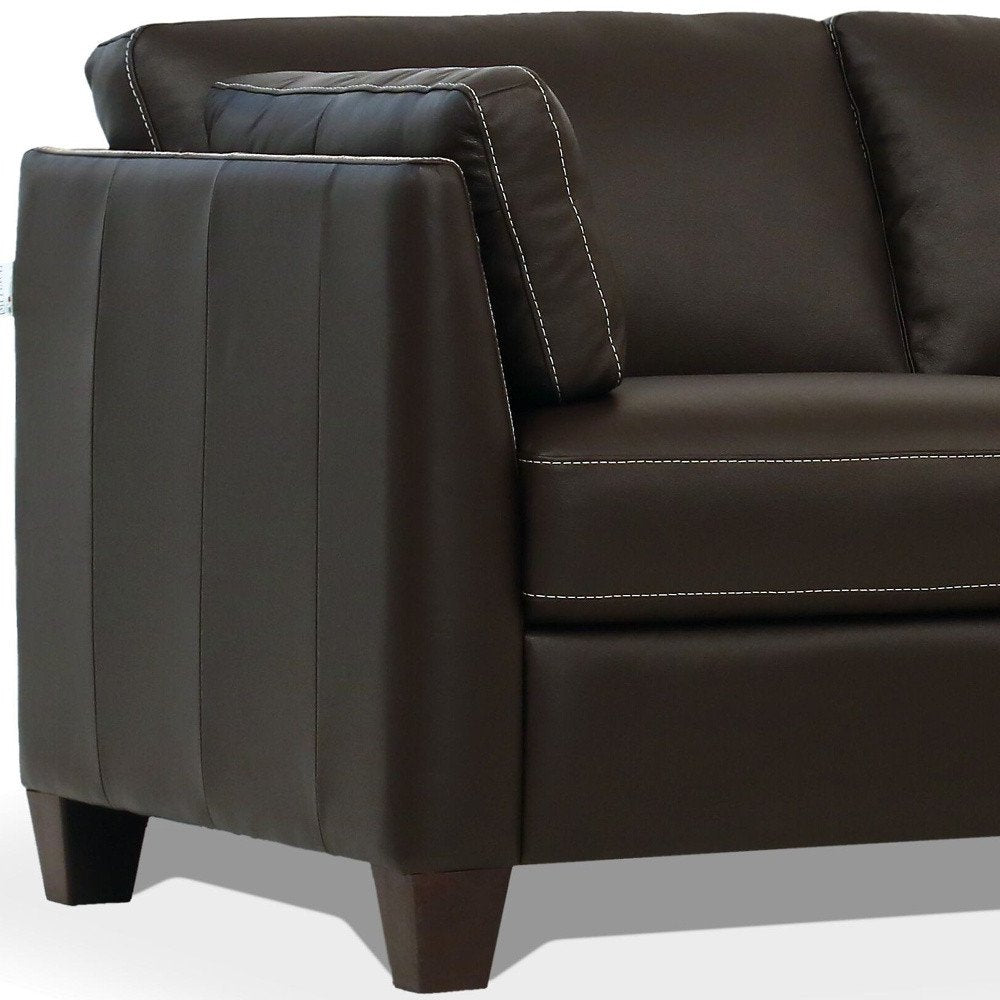 Langley 81" Chocolate Leather Sofa with Black Legs