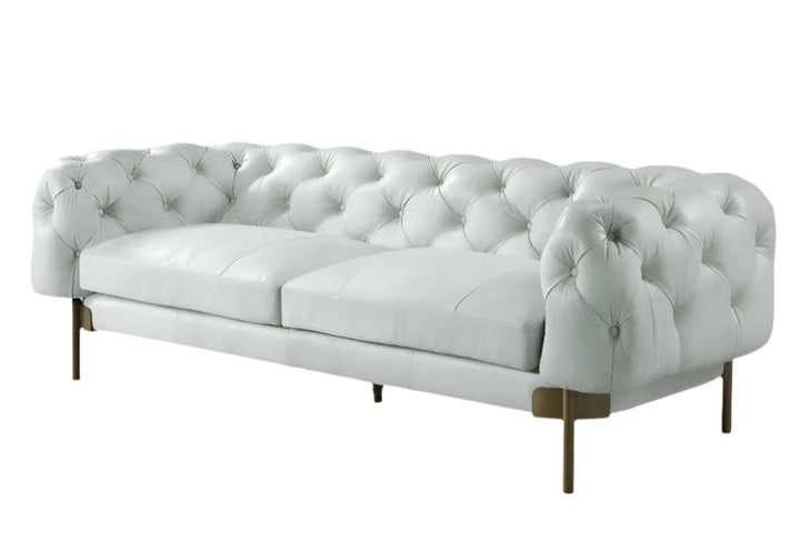 96" Light Slate Gray Top Grain Leather Sofa With Gold Legs