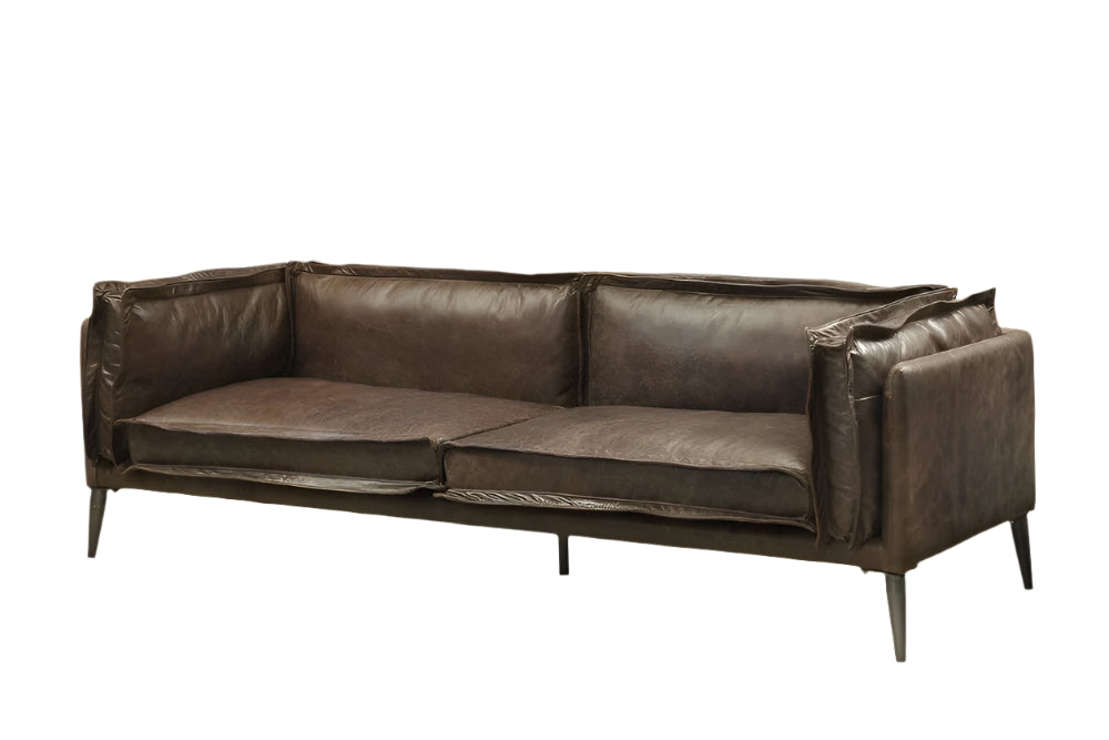 71" Chocolate And Silver Top Grain Leather Loveseat