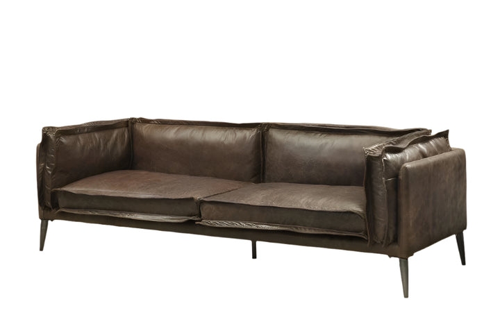 71" Chocolate And Silver Top Grain Leather Loveseat