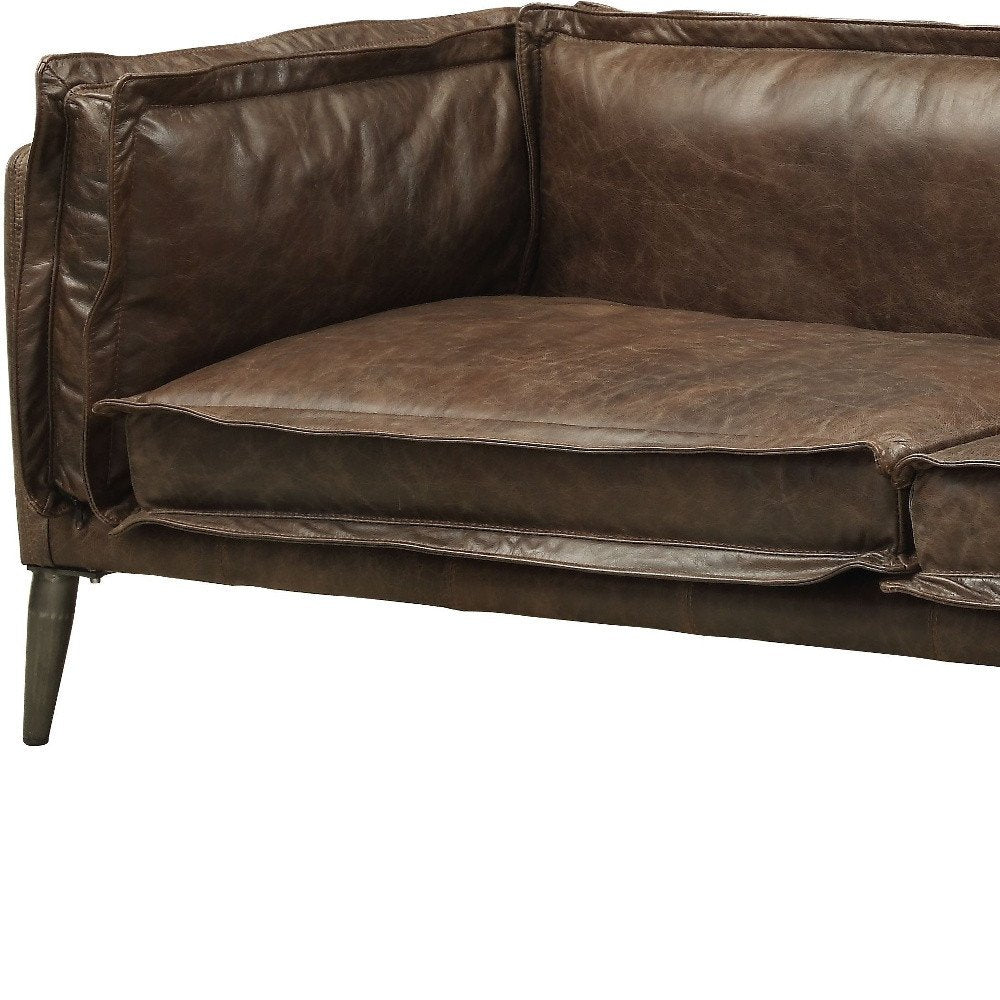 Bellagio 71″ Chocolate & Silver Top Grain Leather Loveseat with Cushion Back