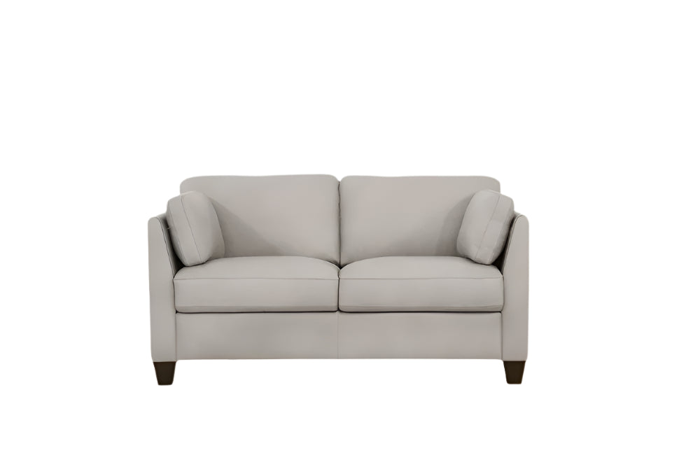 Beaumont 59" Dusty White Leather Loveseat with Brown Legs