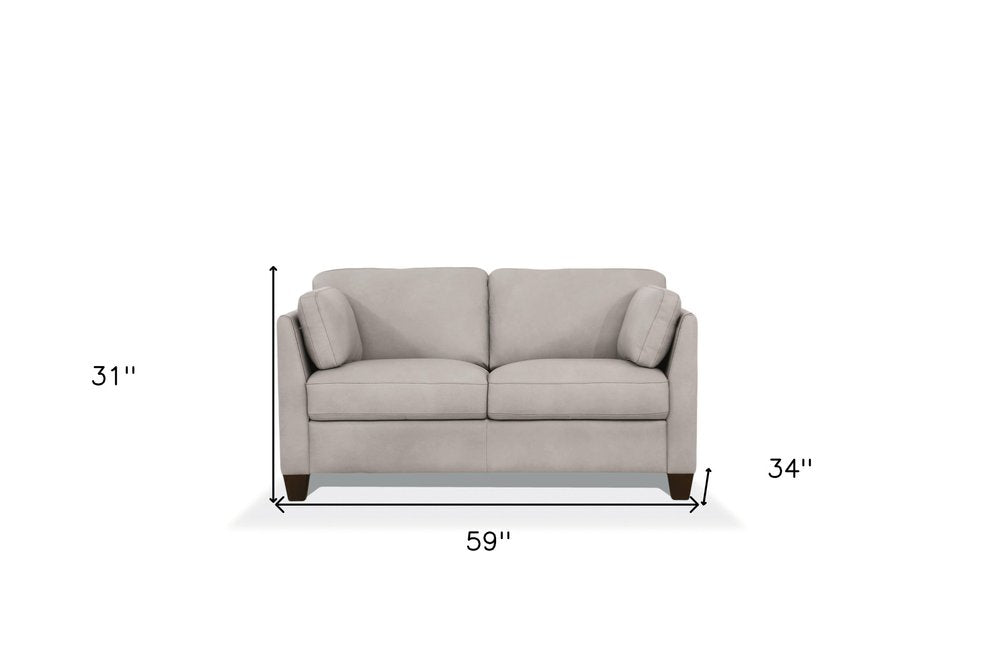 Beaumont 59" Dusty White Leather Loveseat with Brown Legs