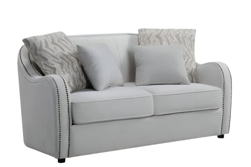 Éloise 63" Beige Linen Curved Loveseat with Black Legs