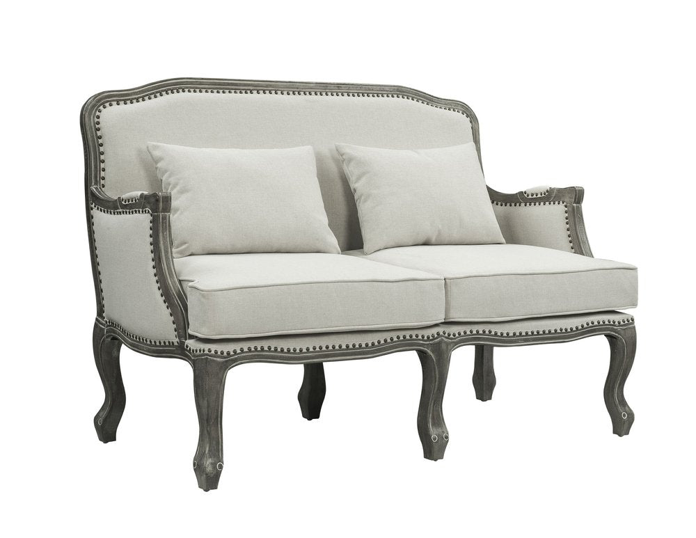 Élodie 56" Cream Linen Loveseat with Gray Legs