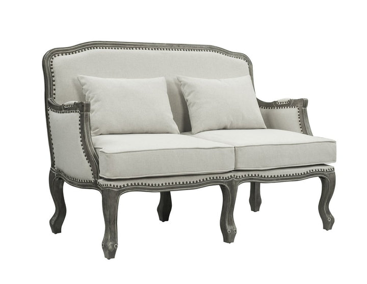 Élodie 56" Cream Linen Loveseat with Gray Legs