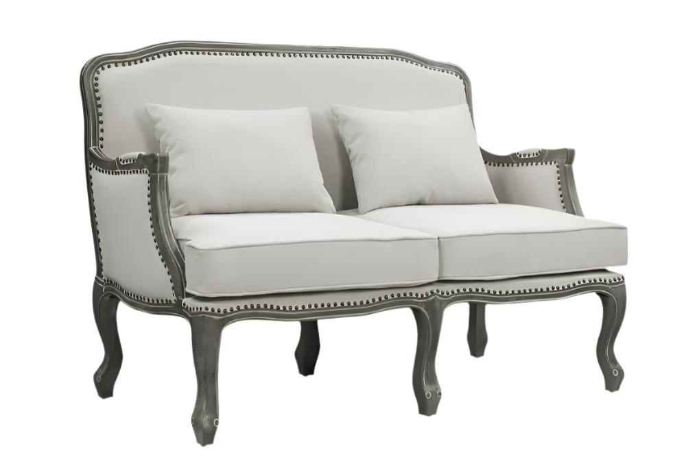 Élodie 56" Cream Linen Loveseat with Gray Legs