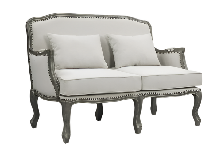 Élodie 56" Cream Linen Loveseat with Gray Legs