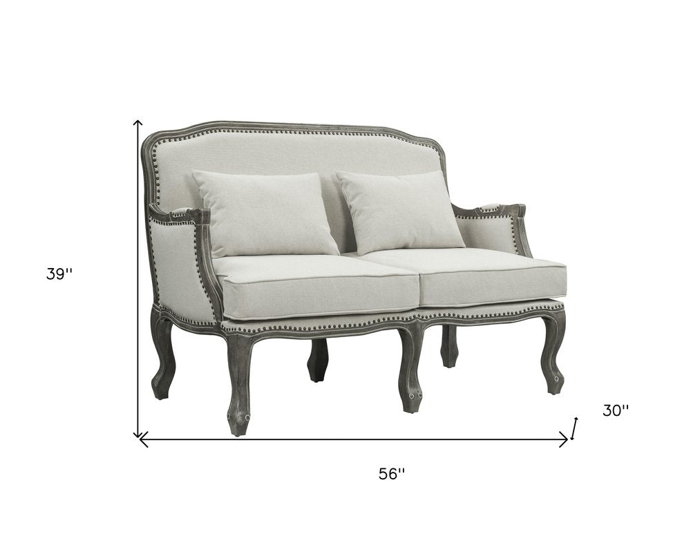 Élodie 56" Cream Linen Loveseat with Gray Legs