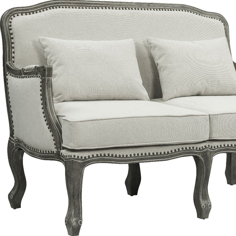 Élodie 56" Cream Linen Loveseat with Gray Legs