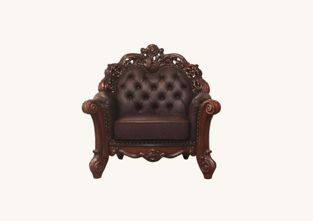 Kingsley 48" Dark Brown Faux Leather Tufted Chesterfield Chair with Toss Pillow