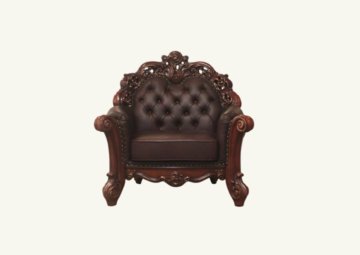 Kingsley 48" Dark Brown Faux Leather Tufted Chesterfield Chair with Toss Pillow