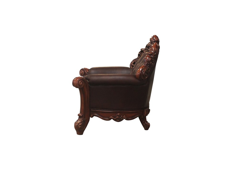 Kingsley 48" Dark Brown Faux Leather Tufted Chesterfield Chair with Toss Pillow