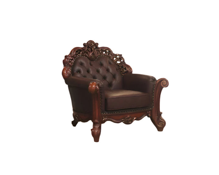 Kingsley 48" Dark Brown Faux Leather Tufted Chesterfield Chair with Toss Pillow