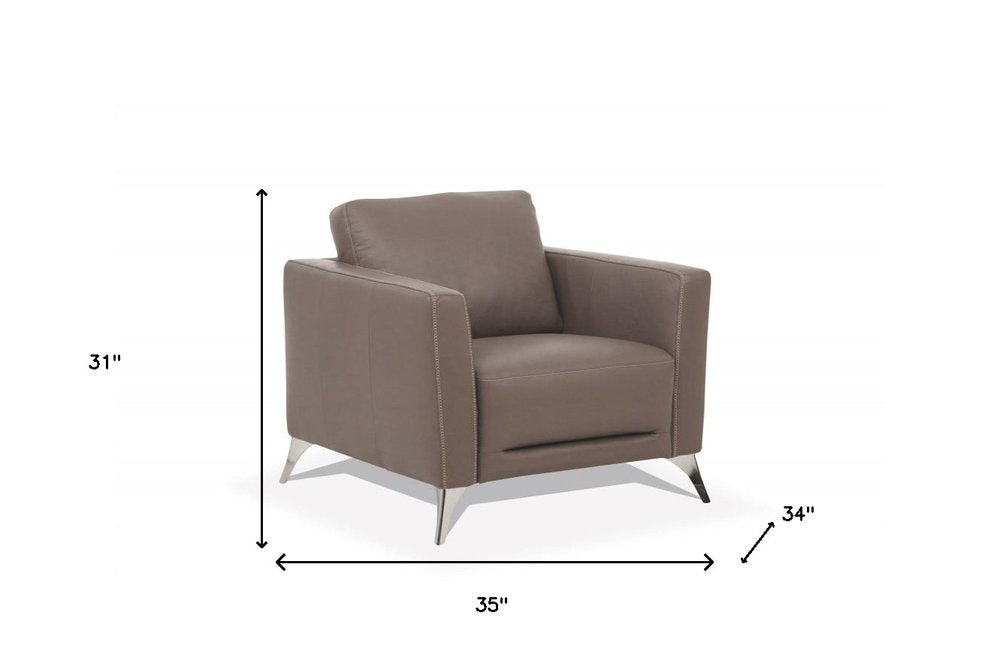 Everett 35" Taupe Genuine Leather Arm Chair