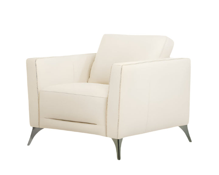 Elise 35" Cream Genuine Leather Arm Chair