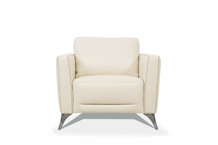 Elise 35" Cream Genuine Leather Arm Chair