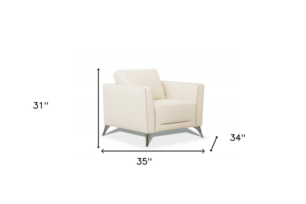 Elise 35" Cream Genuine Leather Arm Chair