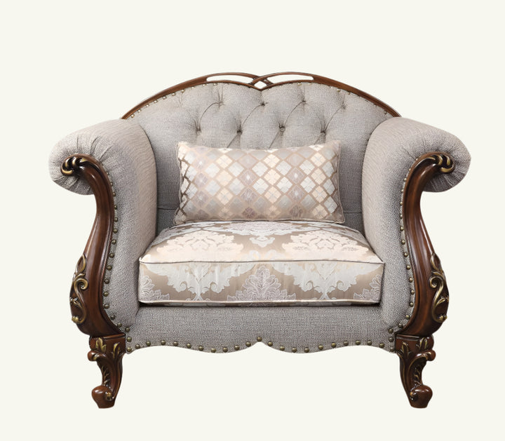 Windsor 48" Beige and Brown Floral Upholstered Arm Chair