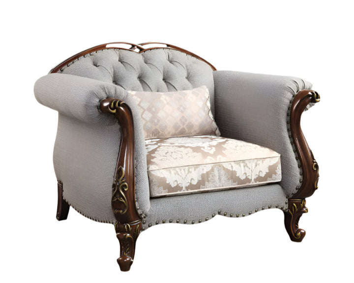 Windsor 48" Beige and Brown Floral Upholstered Arm Chair
