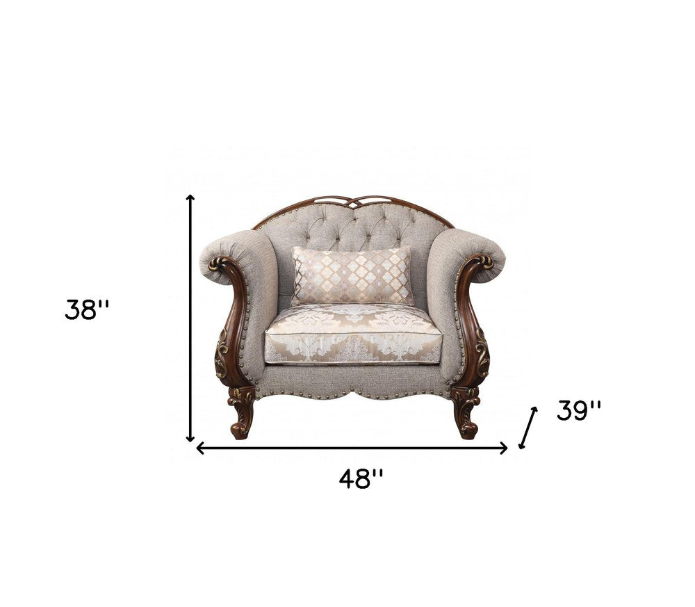 Windsor 48" Beige and Brown Floral Upholstered Arm Chair