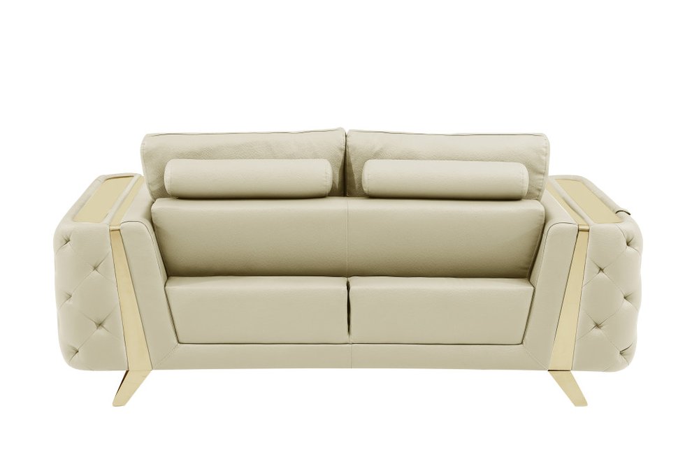 Élodie 72" Beige Genuine Leather Loveseat with Gold Legs