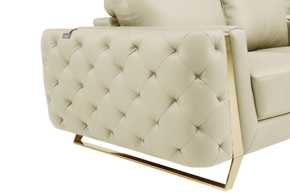 Élodie 72" Beige Genuine Leather Loveseat with Gold Legs