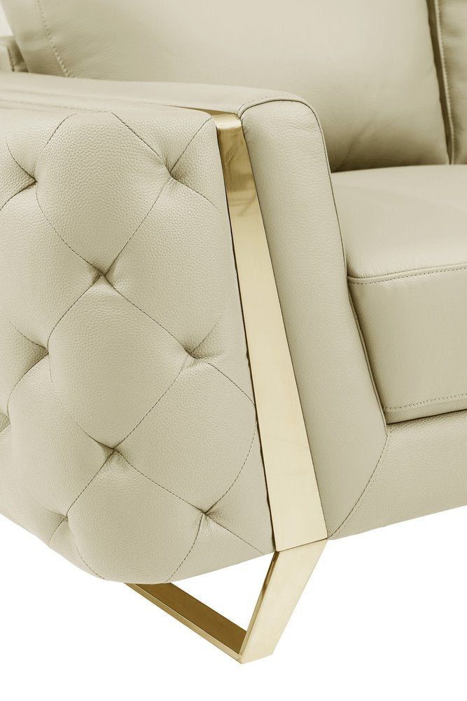 Élodie 72" Beige Genuine Leather Loveseat with Gold Legs