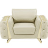 Verona 50″ Beige & Gold Genuine Leather Tufted Club Chair with Cushion Back