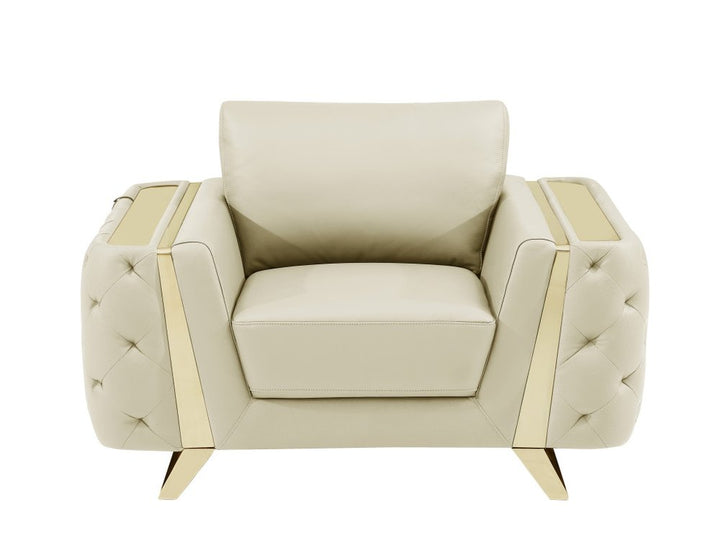 Savoy 50" Beige and Gold Genuine Leather Tufted Club Chair