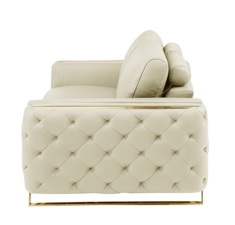 Savoy 50" Beige and Gold Genuine Leather Tufted Club Chair
