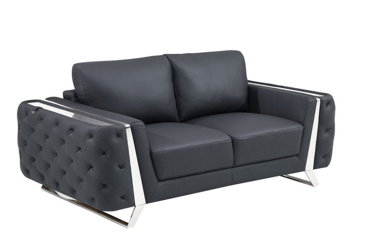 Lucien 72" Dark Gray Genuine Leather Loveseat with Silver Legs