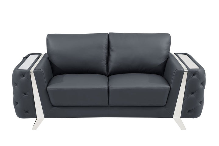 Lucien 72" Dark Gray Genuine Leather Loveseat with Silver Legs