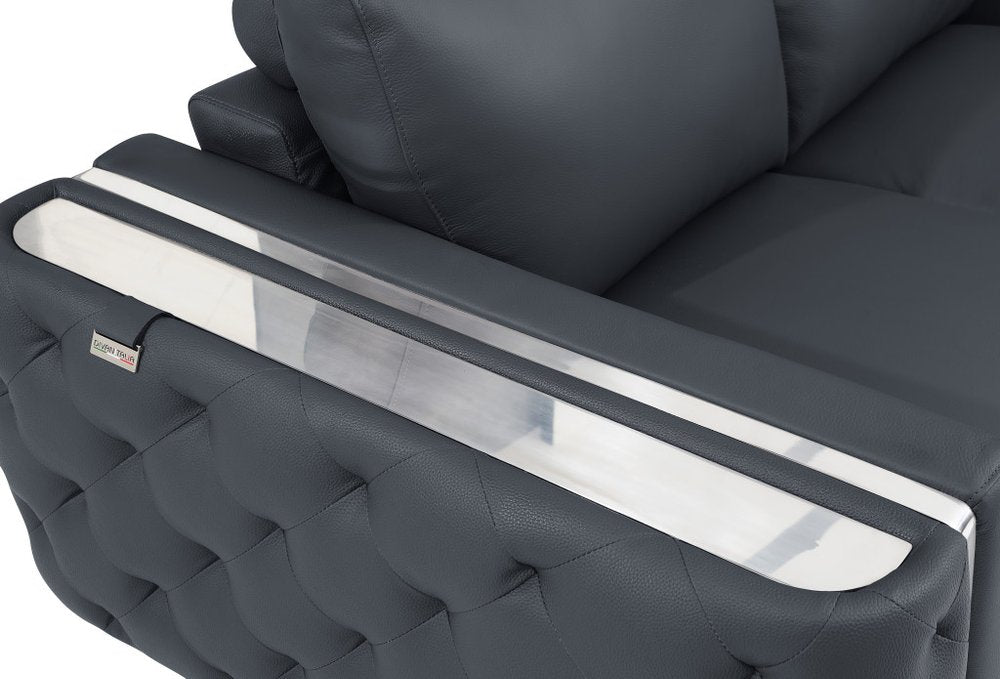 Lucien 72" Dark Gray Genuine Leather Loveseat with Silver Legs