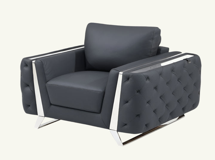 Corvado 50" Dark Gray and Silver Faux Leather Tufted Club Chair