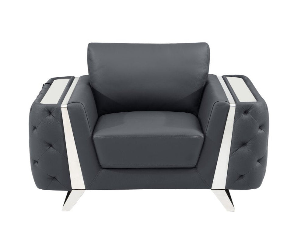 Corvado 50" Dark Gray and Silver Faux Leather Tufted Club Chair