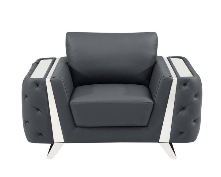 Corvado 50" Dark Gray and Silver Faux Leather Tufted Club Chair