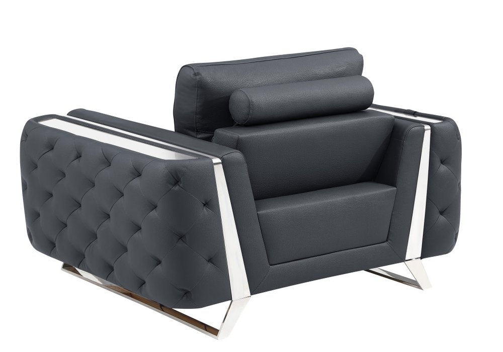 Corvado 50" Dark Gray and Silver Faux Leather Tufted Club Chair
