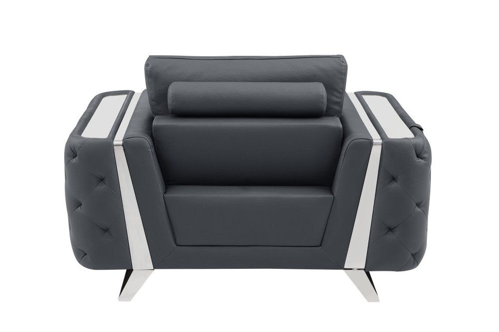 Corvado 50" Dark Gray and Silver Faux Leather Tufted Club Chair