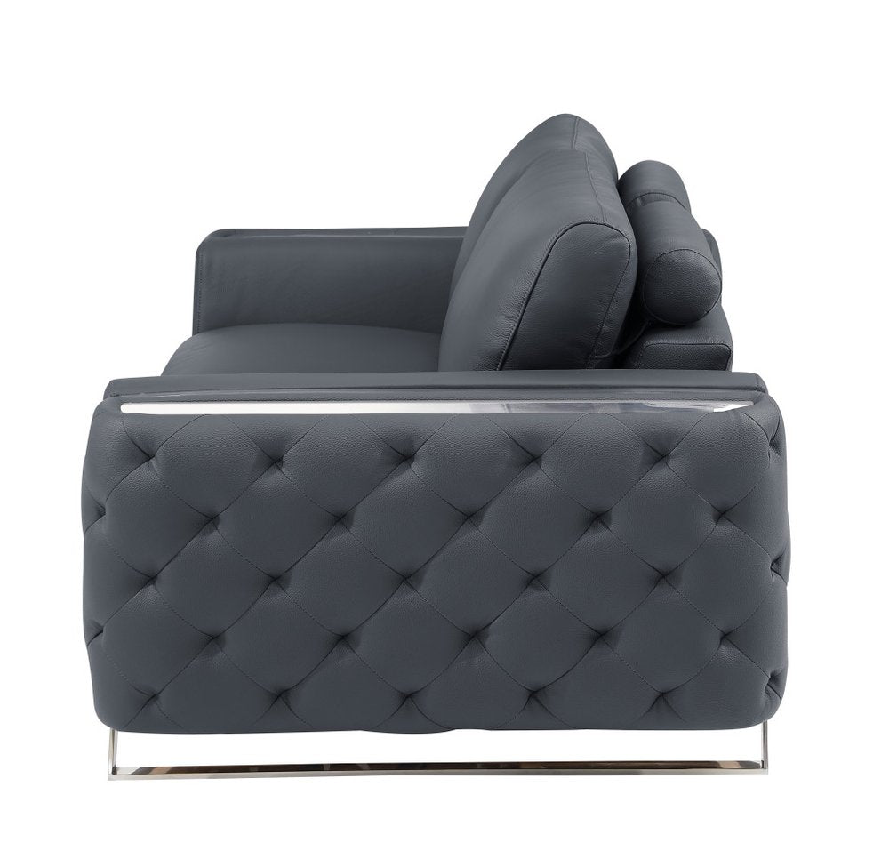 Corvado 50" Dark Gray and Silver Faux Leather Tufted Club Chair