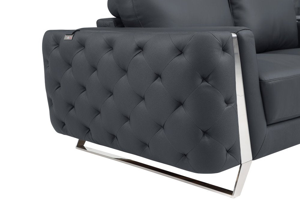 Corvado 50" Dark Gray and Silver Faux Leather Tufted Club Chair