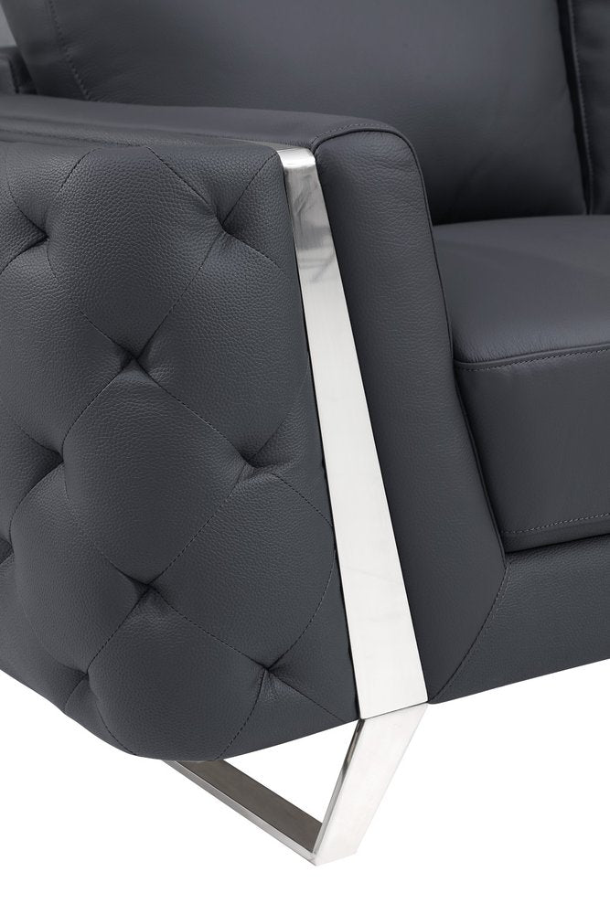 Corvado 50" Dark Gray and Silver Faux Leather Tufted Club Chair